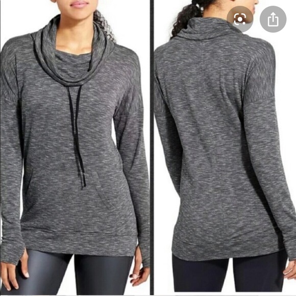Athleta Sweaters - Athleta Studio Cowl Neck Grey Pocket Sweatshirt